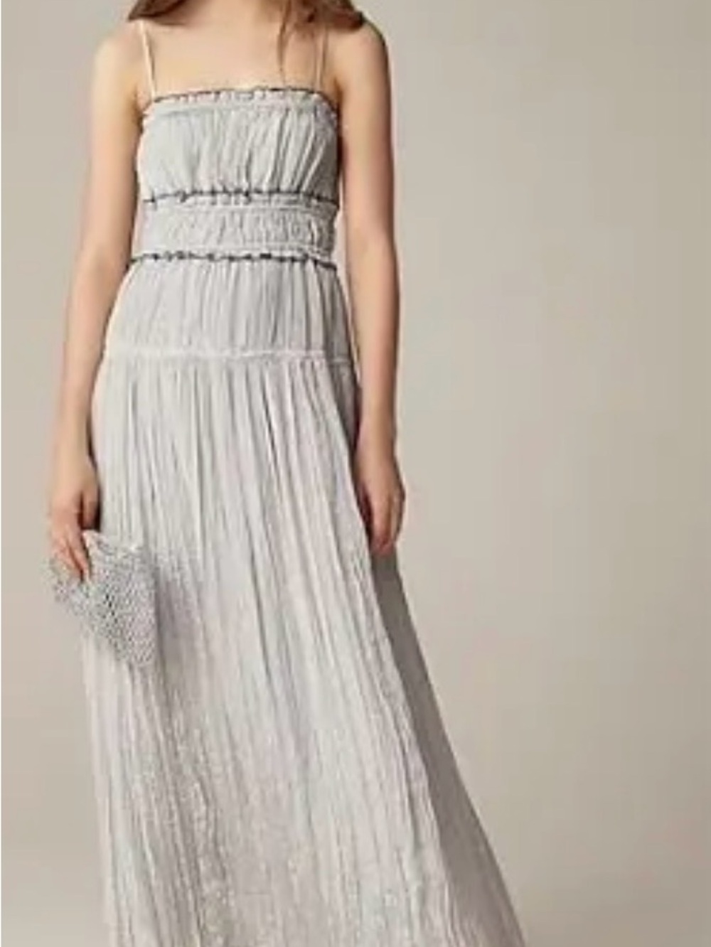 J. Crew Pale Silver Pleated Maxi Dress in Light Gray size Small